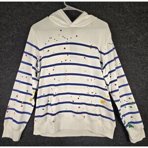NWT Polo Ralph Lauren Men White Blue Stripe Paint Splatter Hoodie Size L